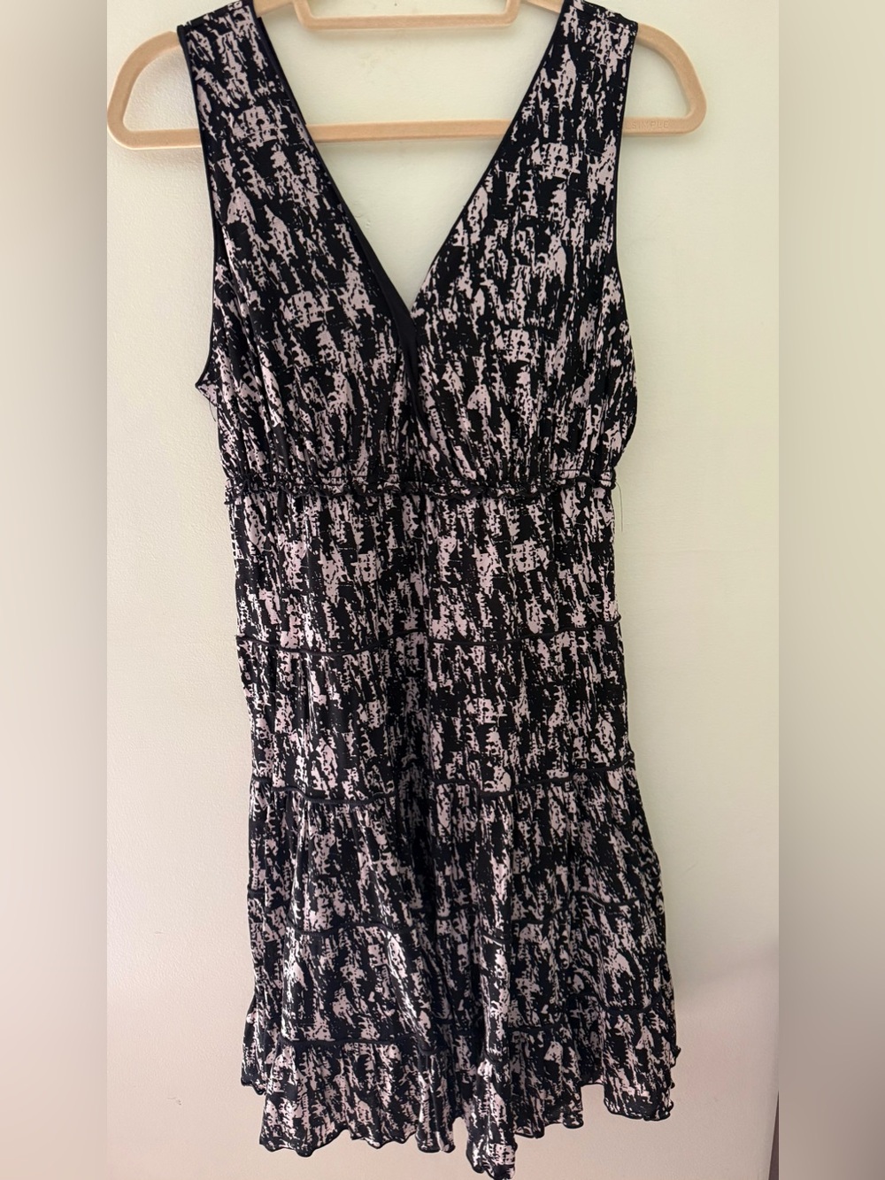 Style & Co Blsck Printed Nylon Deep V Dress L
